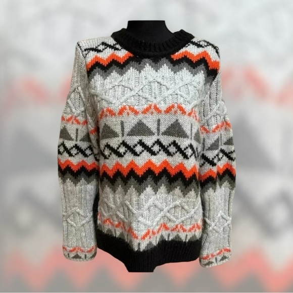 Magaschoni Sweaters - MAGASCHONI FAIR ISLE CABLE KNIT GEOMETRIC DESIGN CASUAL PULLOVER SWEATER SIZE L